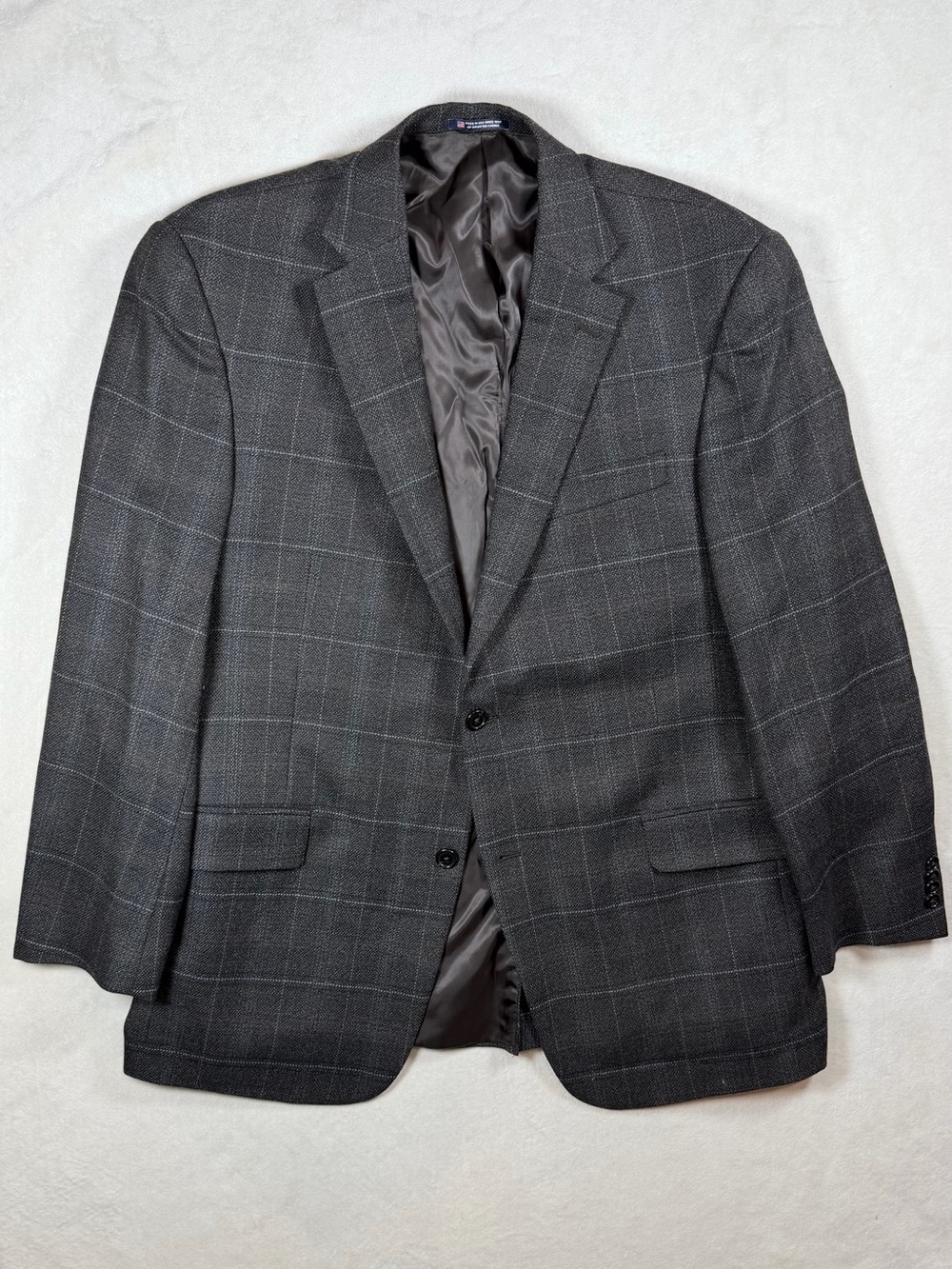 Hart Schaffner Marx 44R 100% Wool 2 Button Charcoal Windowpane Blazer
